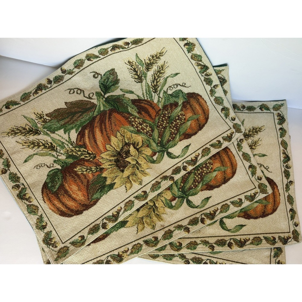 4 Placemat Tapestry Style, Fall Pumpkin Autumn Tableware Thanksgiving Cottagecor